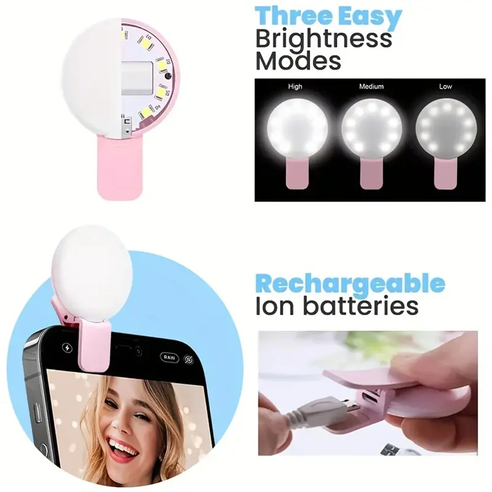 Three Level Dimming Portable Cell Phone Fill Selfie Light LED Lamp Photo Beauty Video For Smartphone Universal iPhone Accessorie