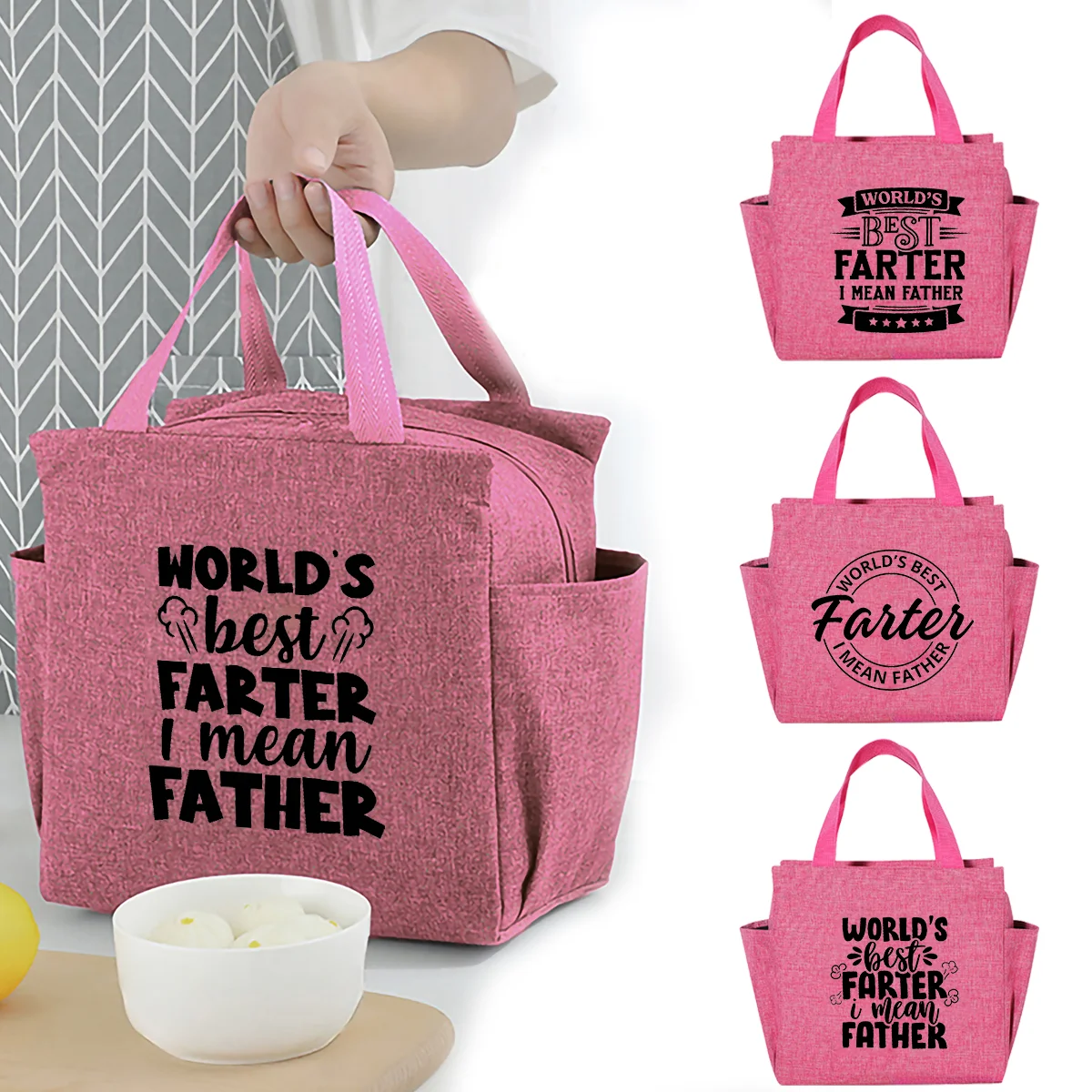 Word printed insulated lunch bag with built-in waterproof refrigerated ice bag and large capacity commuting storage bag