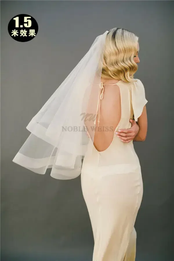 Bridal veil Horsehair Edge Cheap Wedding Veil Without Comb one layer Bridal Veils Horsehem Customized