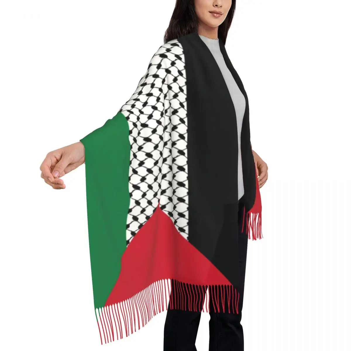 Custom Print Palestines Flag Scarf Women Men Winter Fall Warm Scarves Palestinians Hatta Kufiya Keffiyeh Pattern Shawl Wrap