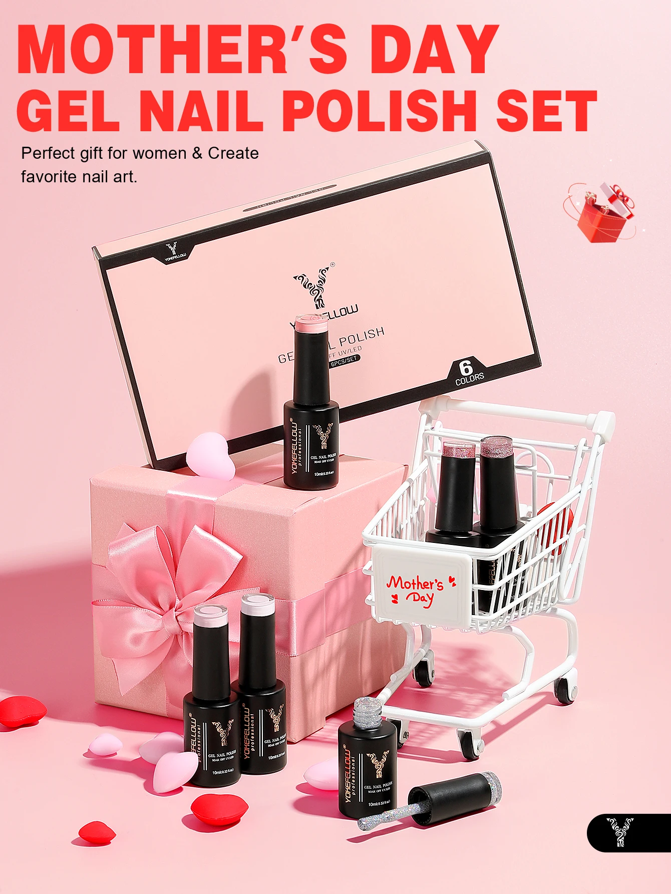 YOKEFELLOW Cherry Blossom Pink Gel Nail Polish Set with UV LED Light Base Gel Top Coat Starter Kit Popular Sheer Pink Gel Polish 2