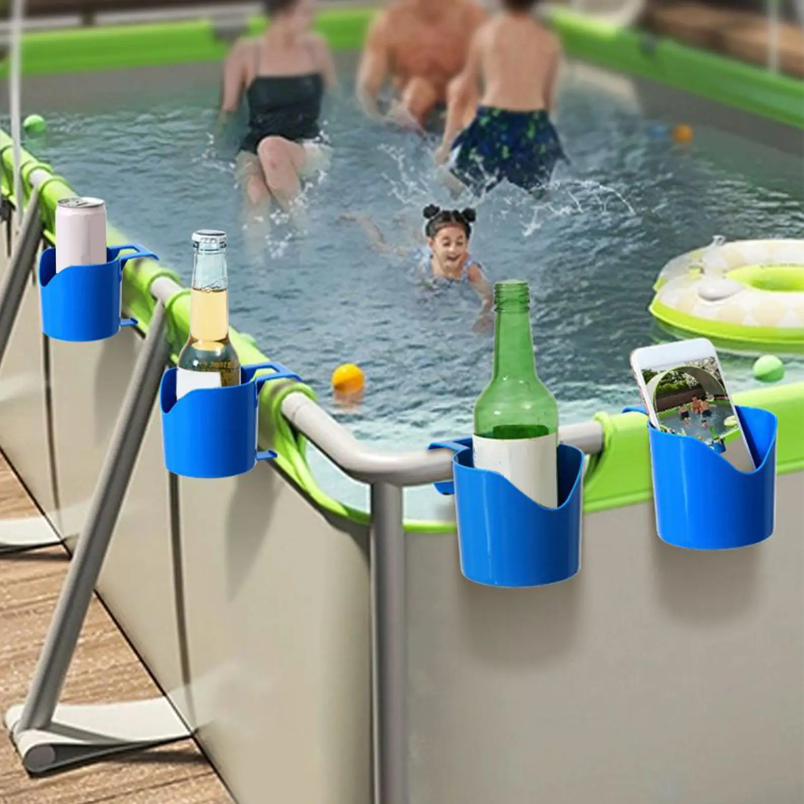 hot 4PCS Poolside Cup Holder Swimming Pool Storage Rack No Punching Bottle Hanging Rack Pond Spa Pool Drink Beer Glass Holder