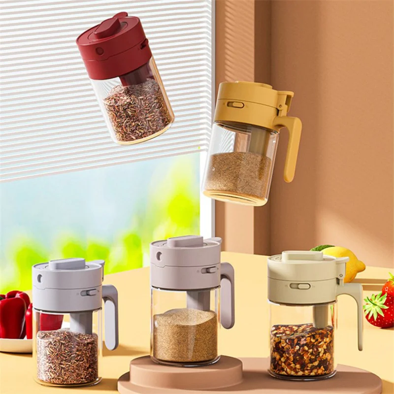 Description Picture 2 of itemClear Glass Seasoning Box with Spoon Dustproof Lid Countertop Spice Condiment Salt Sugar Storage Jar Kitchen Container