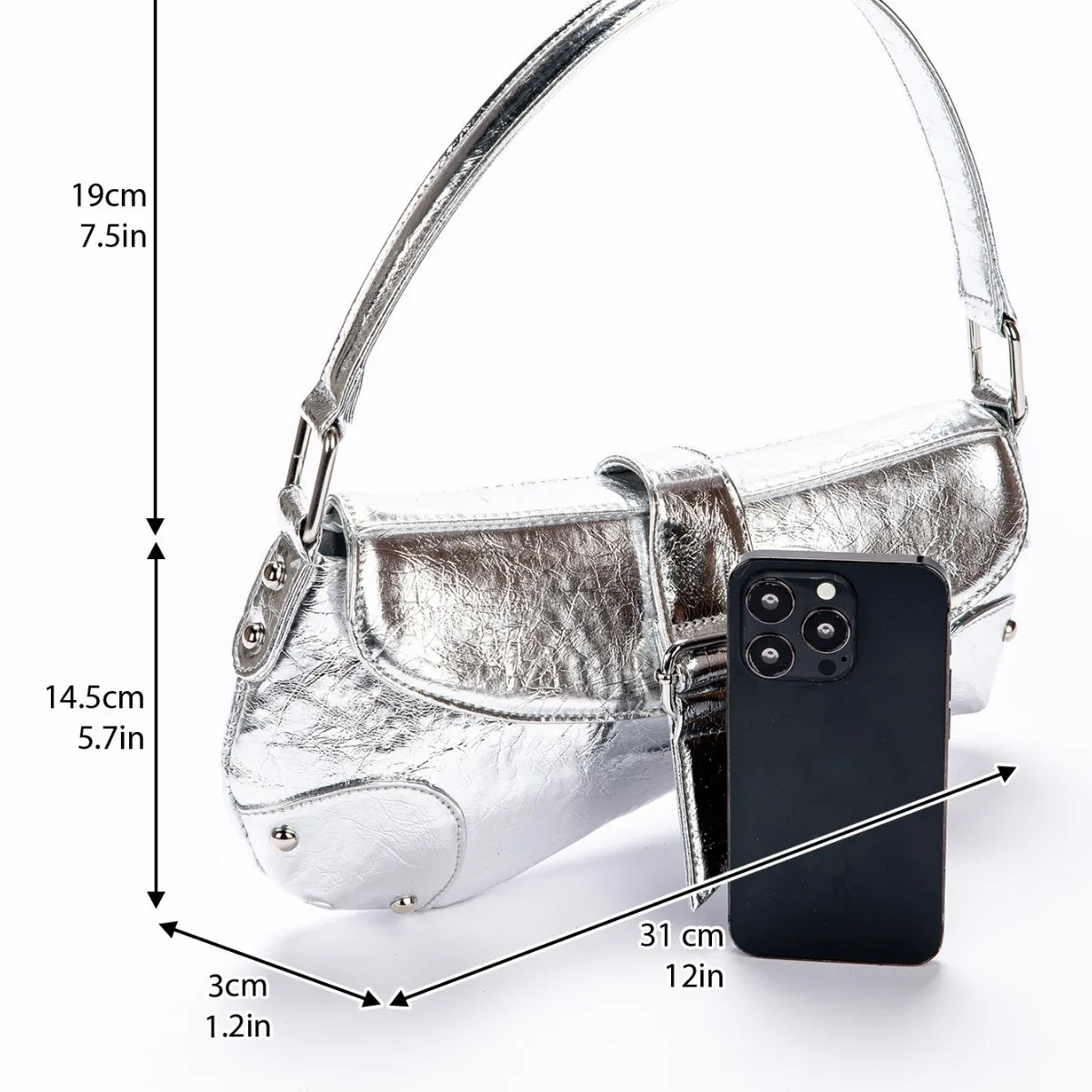 New Fashion Maillard Style Shoulder Bag Vintage Leather Spicy Girl Y2K Armpit Bag Rivet Belt Trendy Saddle Bag Retro Handbag