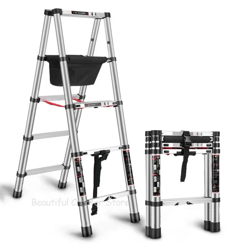 Folding ladder Folding Ladder Telescopic Ladder Herringbone Stainless Steel 5-Step Ladders Stable Stairs Extension Stepladder for Home