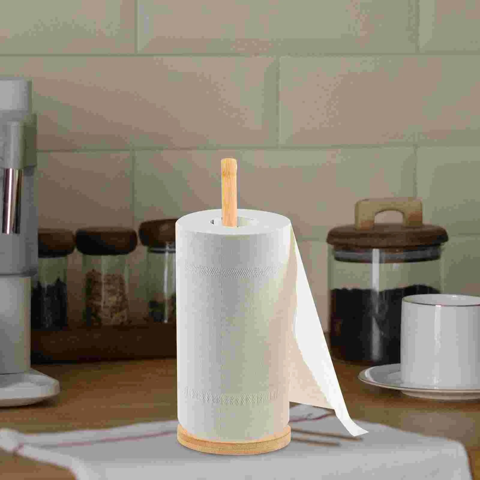 Bamboo Paper Towel Holder Kitchen Household Lazy Rag Solid Wood Bracket Creative Punch-Vertical Storage Shelf Stand paper towel holder
