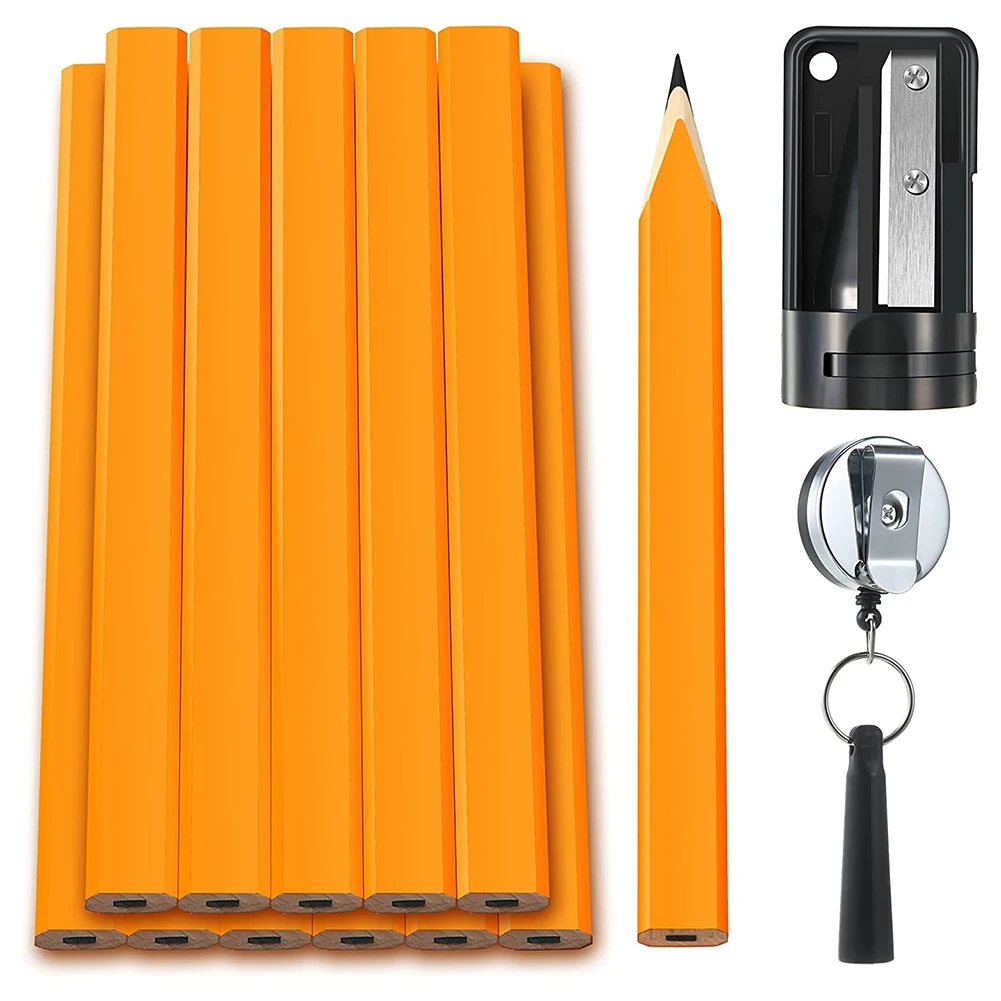 

12 Pcs 7 Inches HB Flat Octagonal Carpenter Marking Pencils with Pencil Sharpener, Retractable Pen Holder