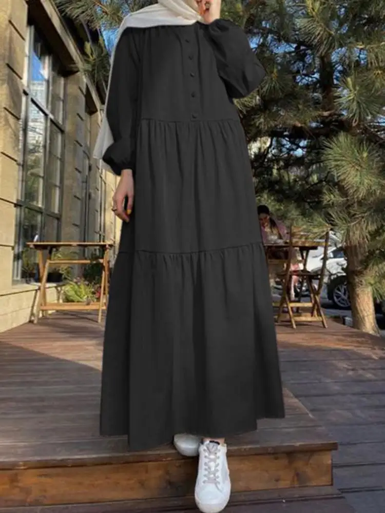 

Women Fashion Long Sleeve Solid Sundress ZANZEA Robe Femme Casual Hijab Abaya Vestido Eid Mubarek Ramadan Turkey Maxi Long Dress