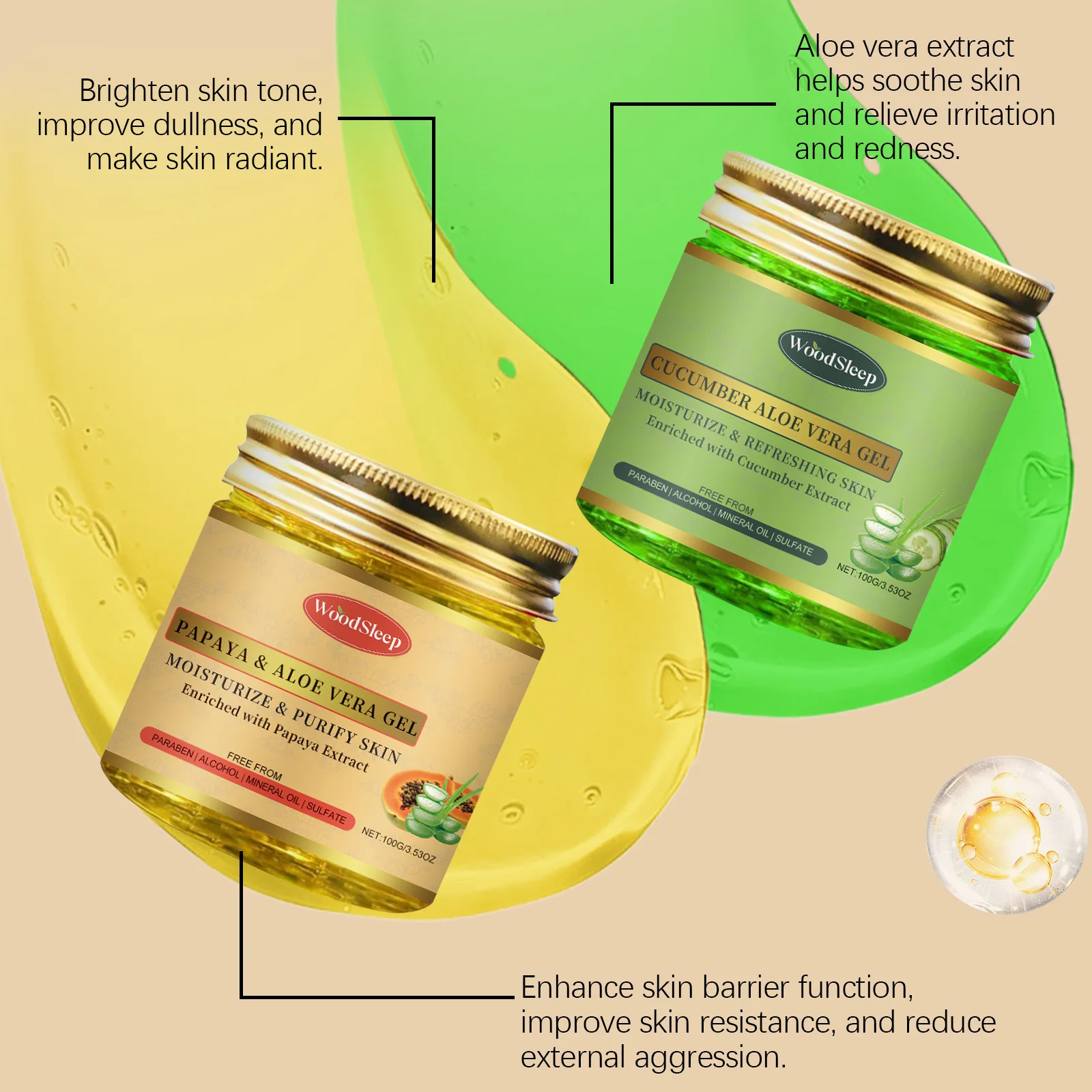 Gel lenitivo all'aloe vera Idratante profondo Riparazione delle scottature solari Migliora l'acne Allevia il rossore Pelle sensibile Crema idratante per il viso 5