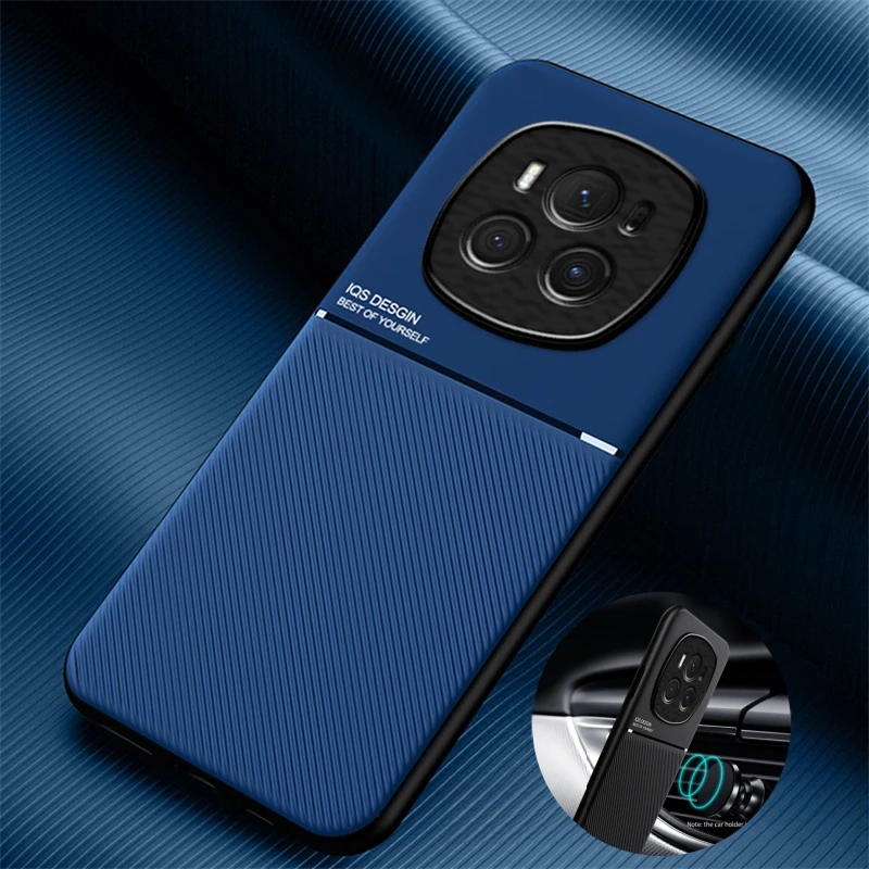 Leather Magnetic Car Holder Case with Silicone Frame – Shockproof Protection