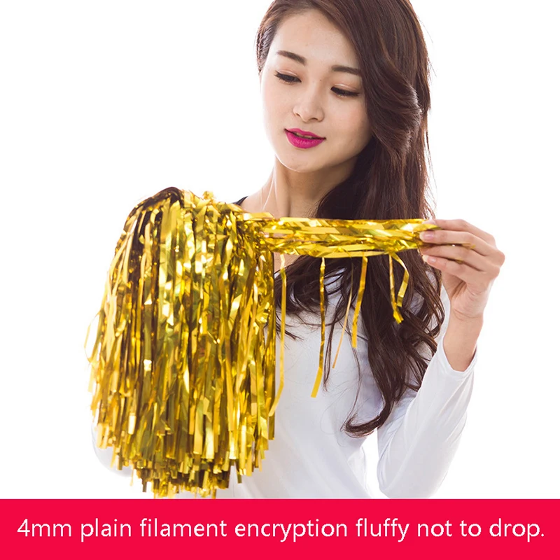 1Pair Cheerleading Pom Poms For Kids Adults Non-Fading Metallic Streamer Pompoms Cheerleader Hand Flowers Dancing Team Sports