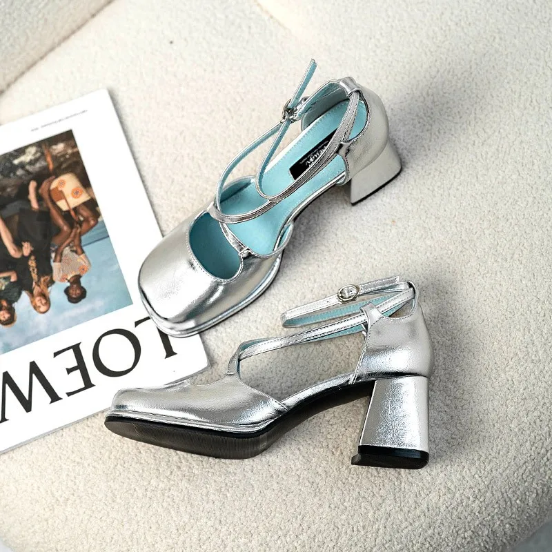 

2023 New French Temperament High-heeled Women Shoes Soft Leather Formal Dress Thick-heeled Shoes Patent Leather Mary Jane Shoes