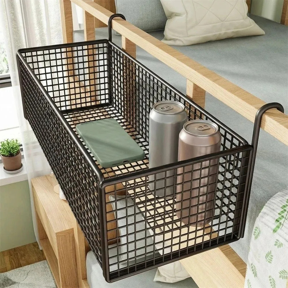 Home Storage Hollow Hanging Storage Rack Iron Holder Bedside Hanging Basket No Drill Large Capacity Space-Saving Shelf Bathroom - 5