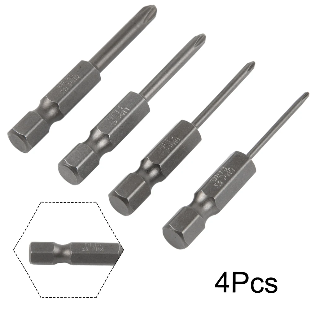 

4pcs/set PH00 PH0 PH1 PH2 50mm Hex Shank Cross Screwdriver Bits Alloy Steel Magnetic Bits For Electric Driver Repair Tool Gray