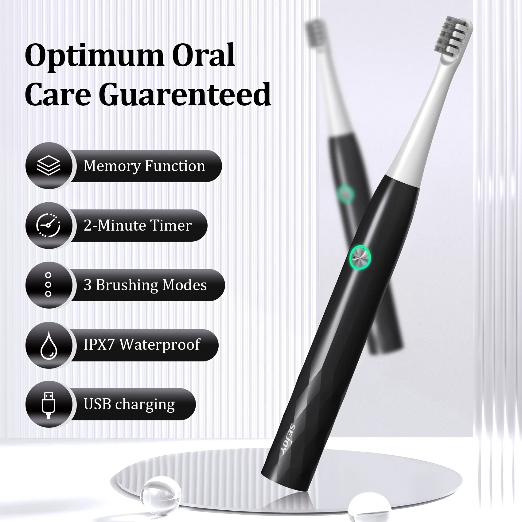 Sejoy Sonic Electric Toothbrush  Personal Care Appliances Oral Rechargeable Toothbrus 1-Hour Fast Charge 3 Modes 4 Brush Heads 3