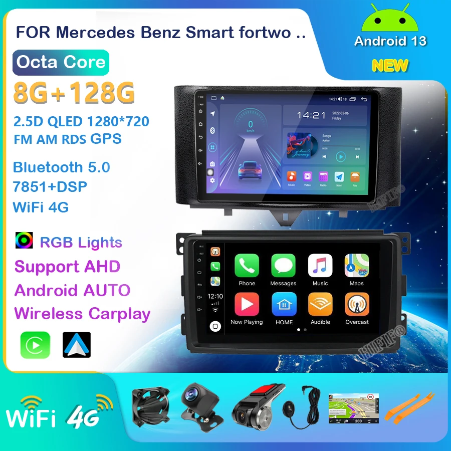 Carplay Android 13 Per Smart Fortwo W451 2006 ~ 2016 Stereo Radio Video Wifi Carplay Map Gps Nav Navi Navigation Multimedia No Dvd