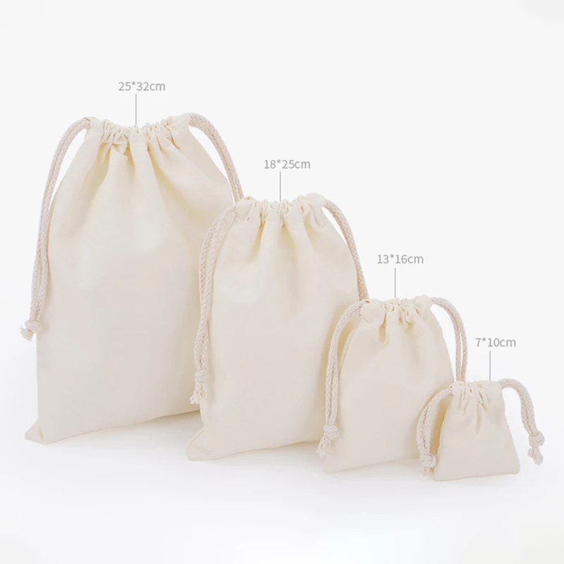 Cotton Drawstring Storage Bag Canvas Bags Candy Gift Package Pouch Reusable Home Sundries Organize Dustproof Sacks