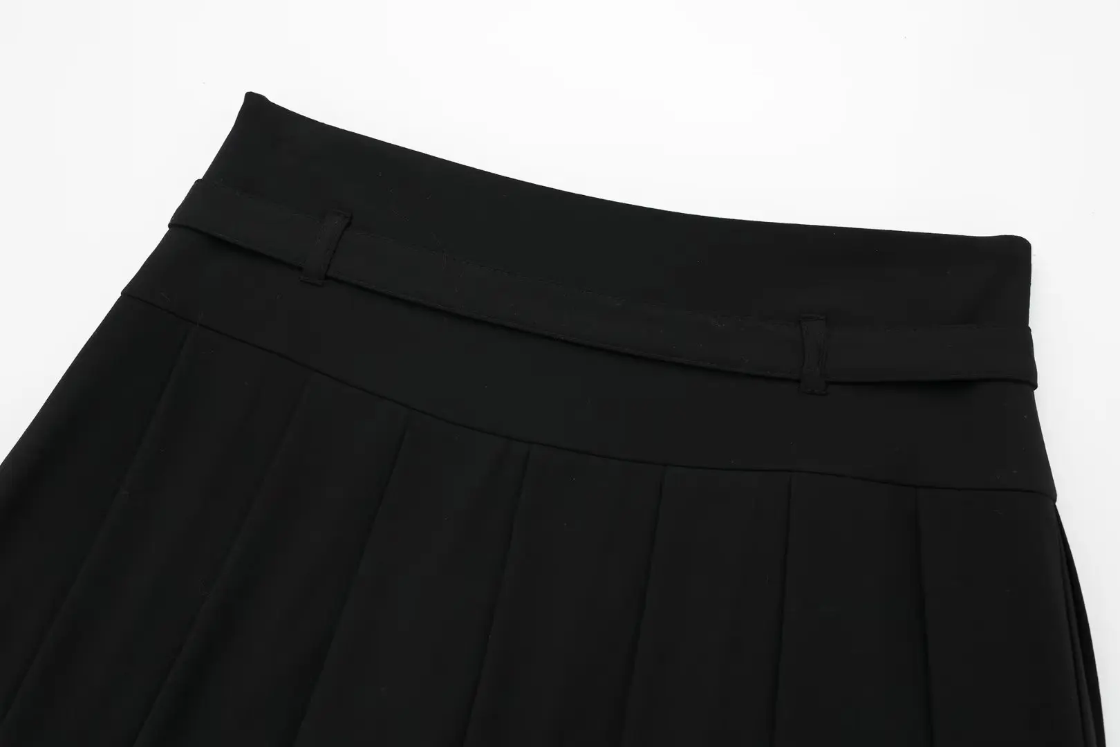 2024 frauen Mode Vintage Chic Röcke Solid Black Hohe Taille Gürtel Dekoration Röcke Weibliche Sweetwear Stil Mini Röcke – Detail 7