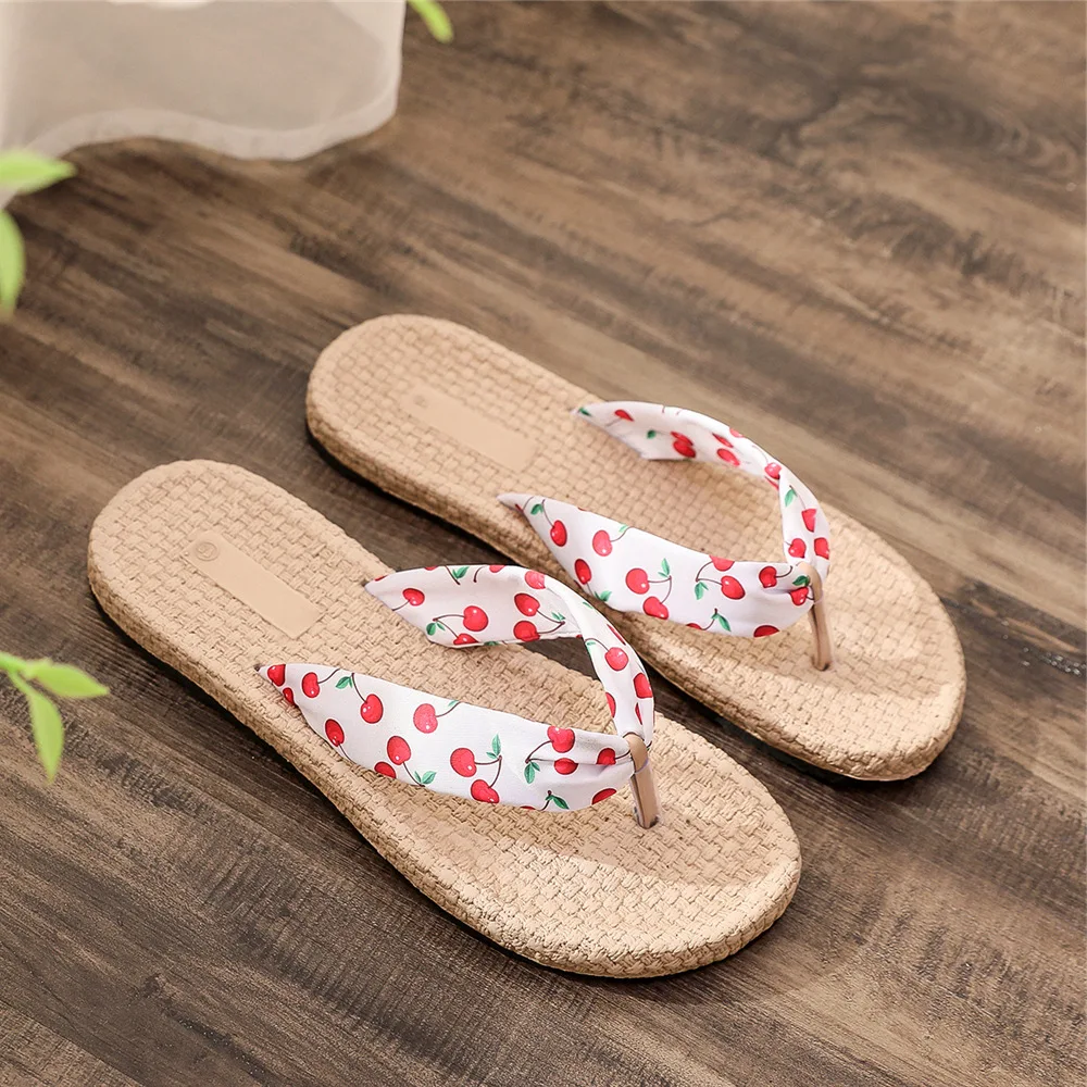 Summer Ladies Flip-Flops Imitation Hemp Bottom Outside Wear Travel