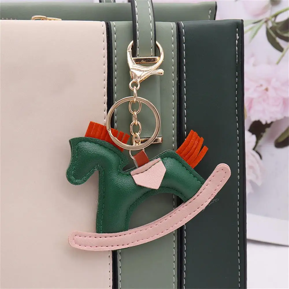 Charming Cartoon Pony Keychain Leather Rocking Horse Pendant Gift