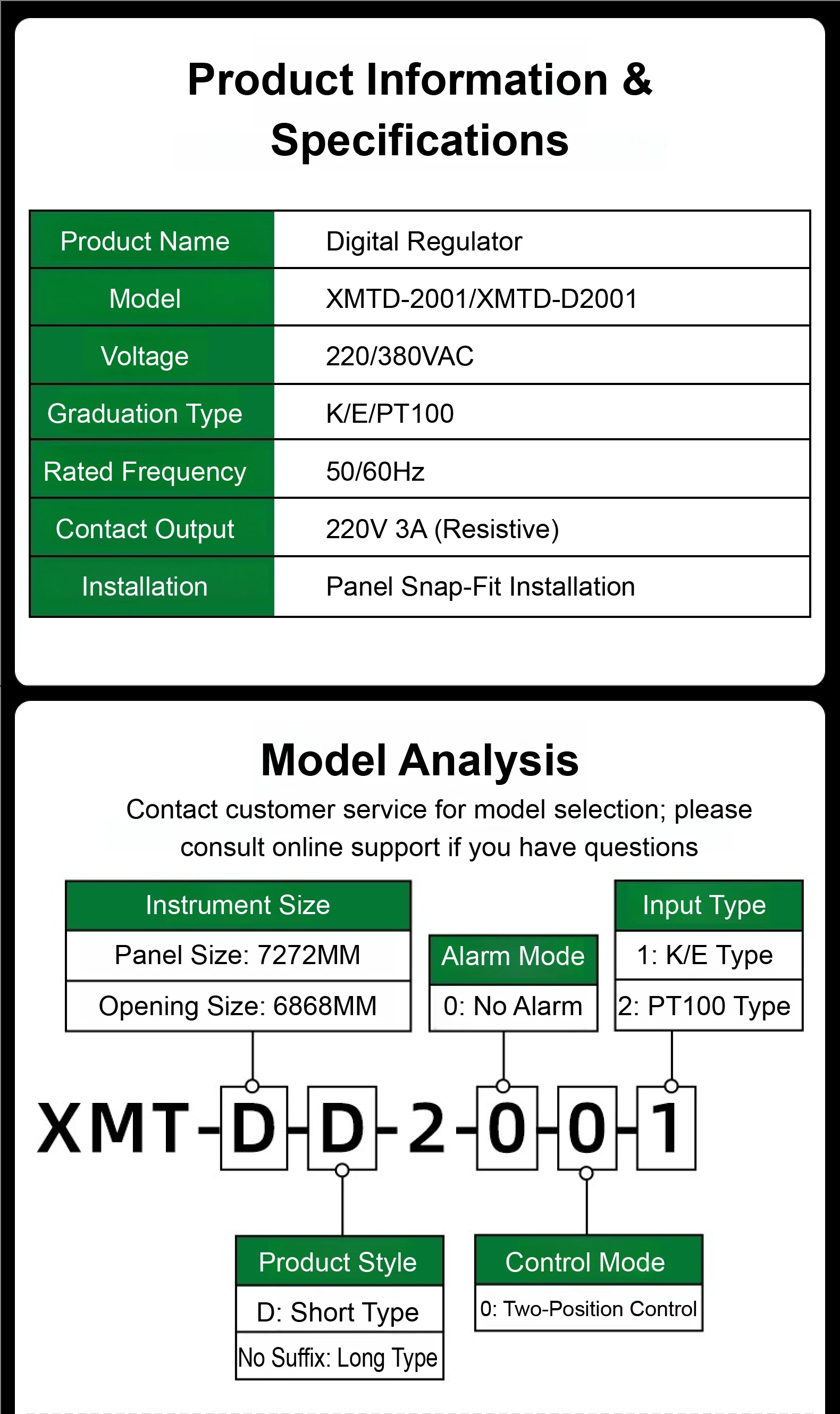 XMTD-2001 Digital Temperature Controller Thermostat 220V 380V K Type PT100 399℃