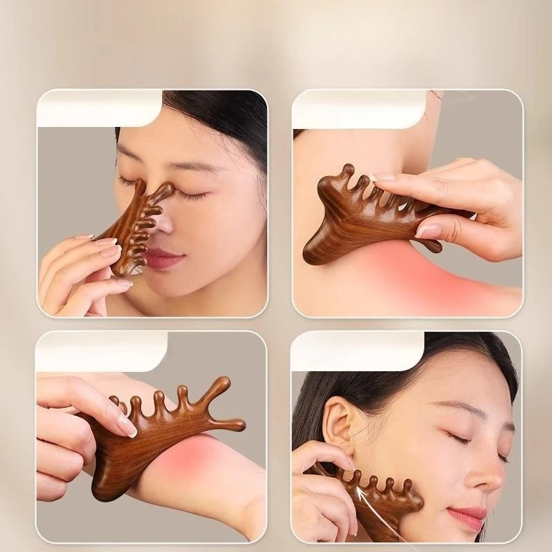 4-in-1 Scalp Massager Comb and Head Therapy Tool for Hair Loss, Gua Sha Meridian Relaxation - Premium Sandalwood Comb for Facial