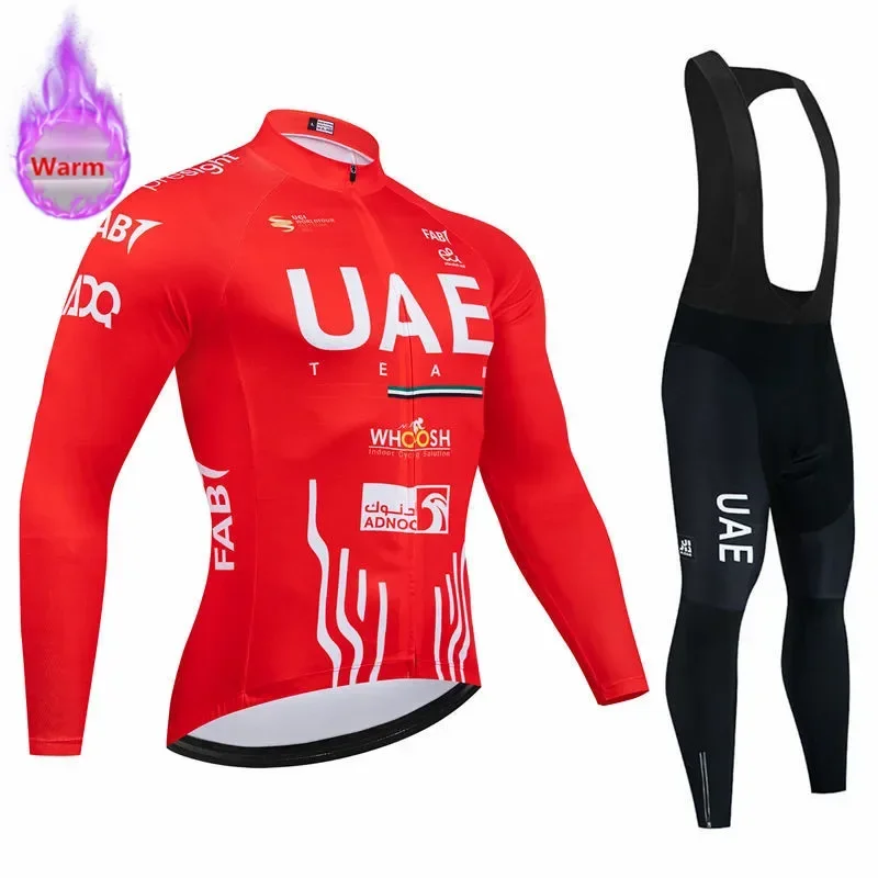 Uae New Winter Thermal Fleece Long Sleeve Cycling Jersey Set Bib Pants Ropa Ciclismo Bicycle Clothing MTB Bike Mens Team Suit 2