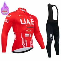Uae New Winter Thermal Fleece Long Sleeve Cycling Jersey Set Bib Pants Ropa Ciclismo Bicycle Clothing MTB Bike Mens Team Suit 2