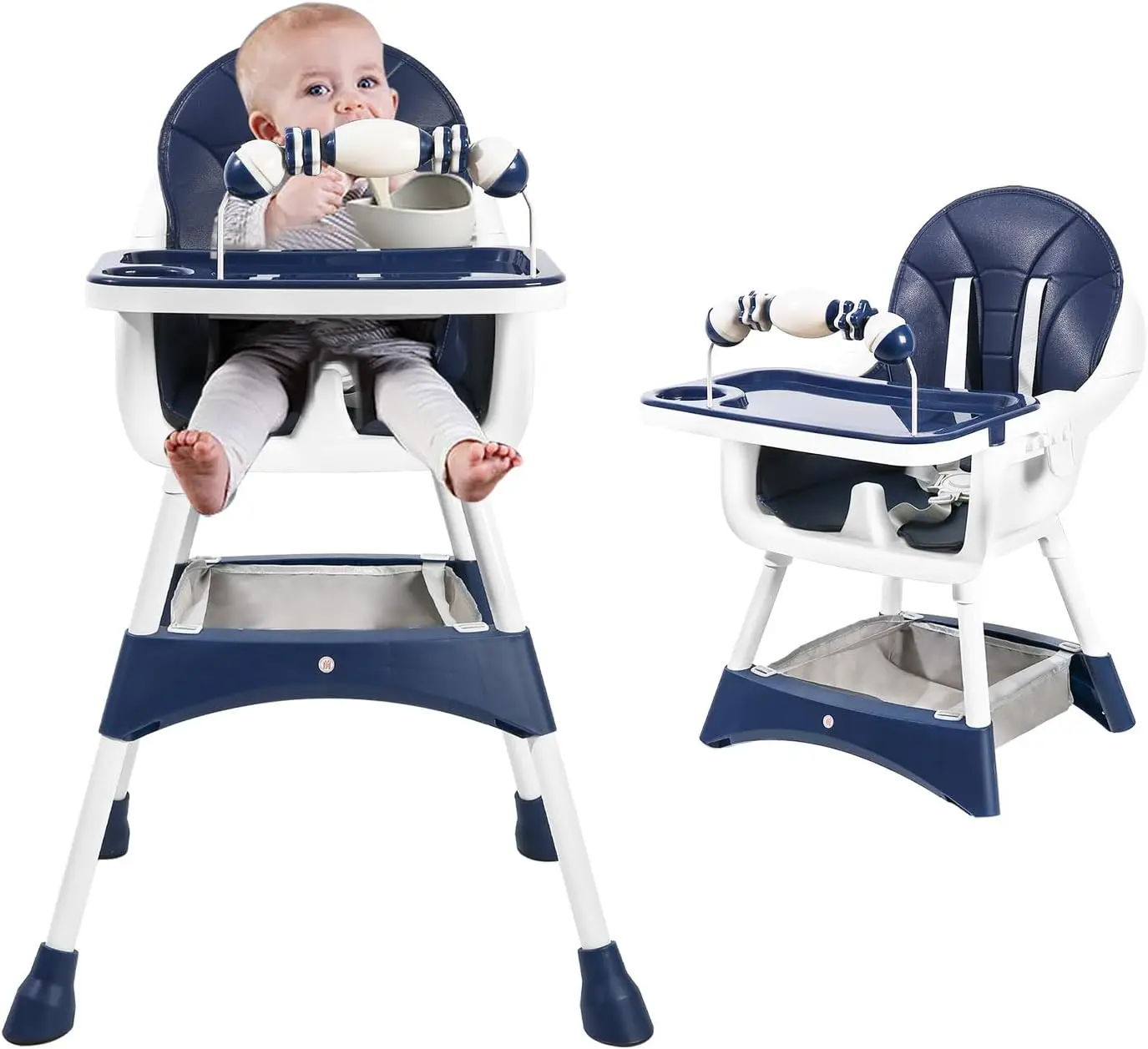 Umwandelbarer Hochstuhl für Babys und Kleinkinder, faltbar, leicht zu reinigen, gepolsterter Sitz, Fußstütze, Tablett-Getränkehalter, 15 kg maximale Belastung – Detail 2
