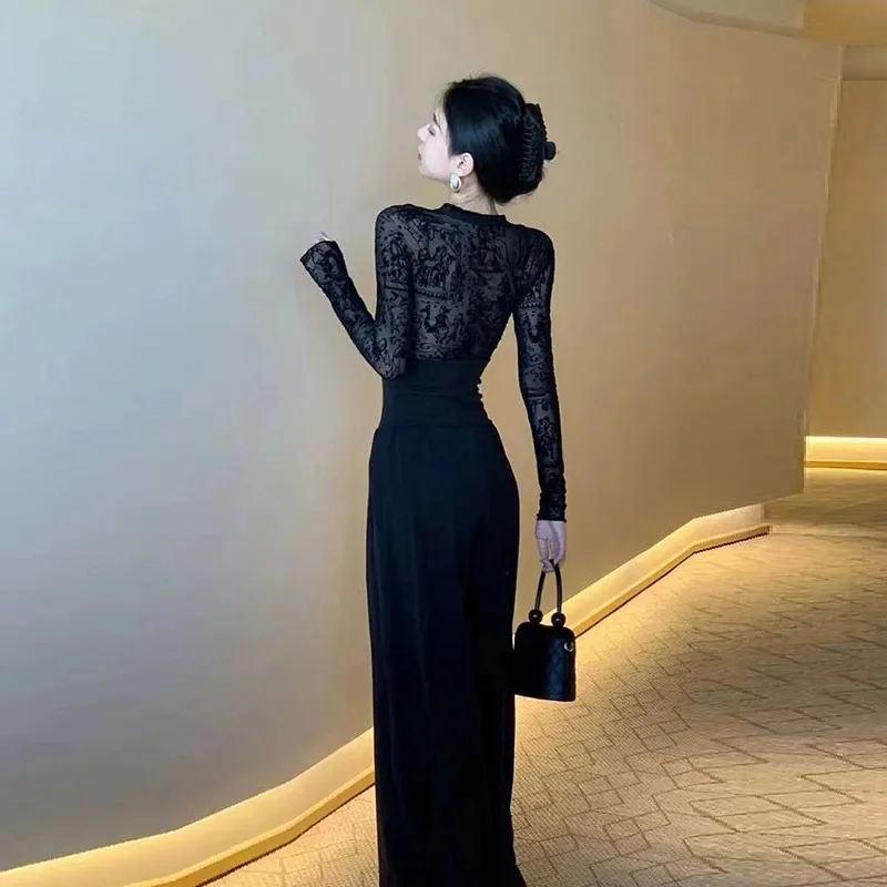 

Fashion Simple Atmosphere Spring/Summer Black French High Setting Temperament Celebrity Goddess Fan Light Luxury Show Thin Dress