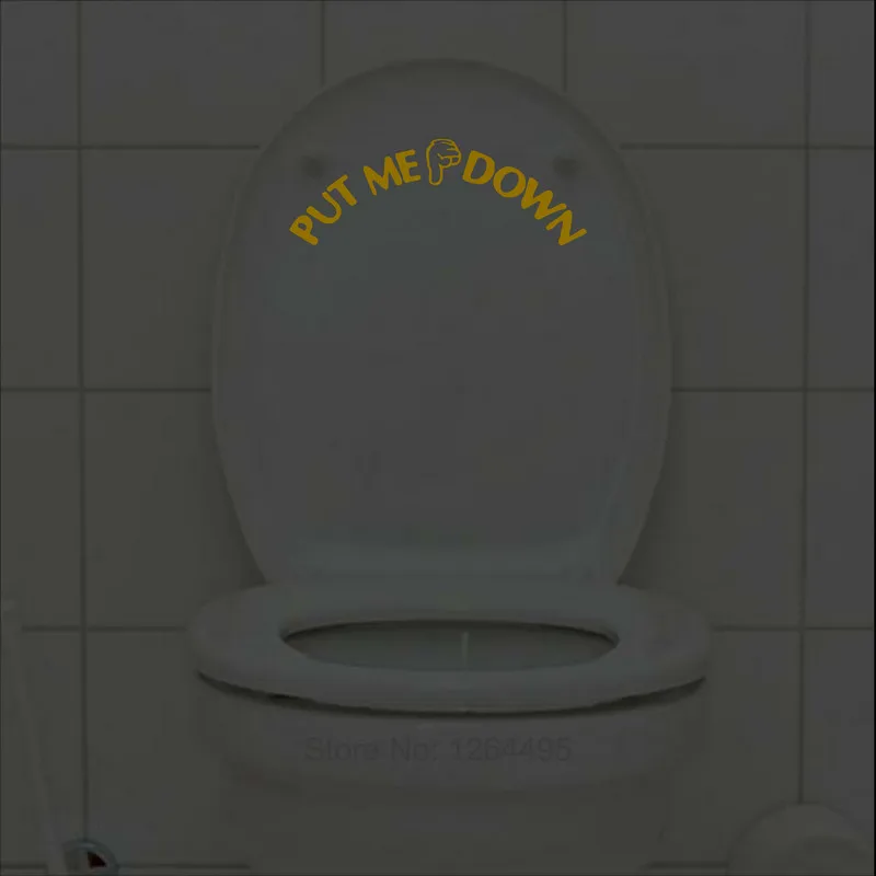 Glow in the Dark Funny Toilet Seat Sticker Put Me Down Toilet Bowl Decal Training Decorations Bathroom DIY Decor toilet stickers