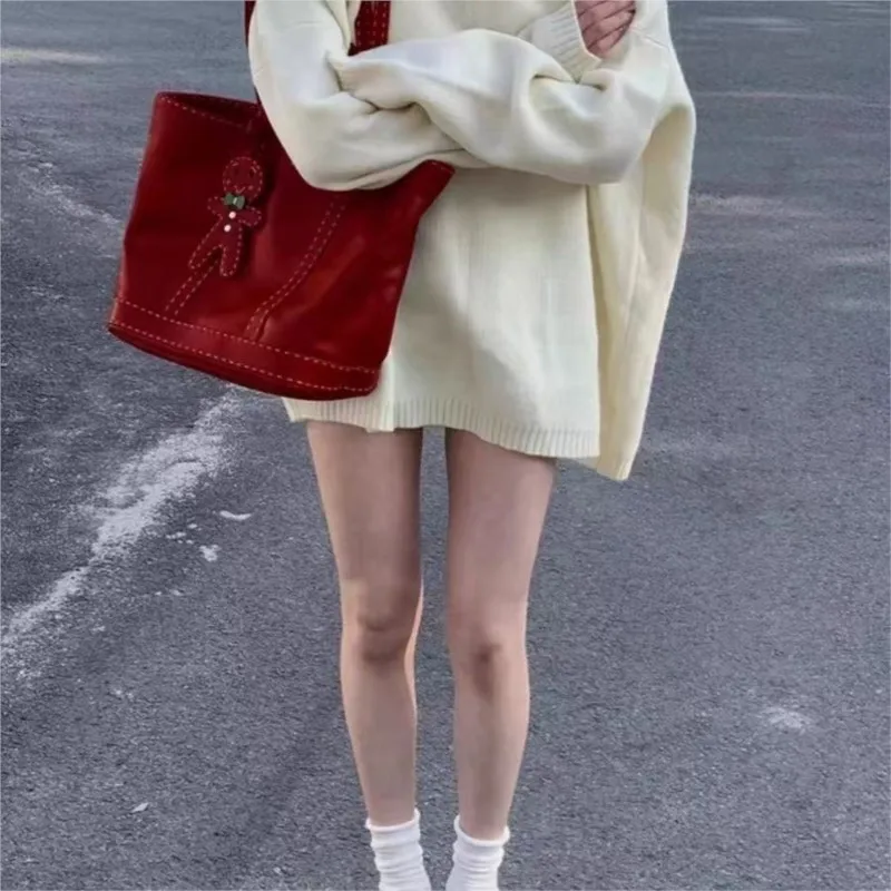 JIAERDI Red Stitching Tote Bag Women Leather Large Capacity Cute Handbag Purse Ladies Vintage Fashion Commute Shoulder Bags 2025