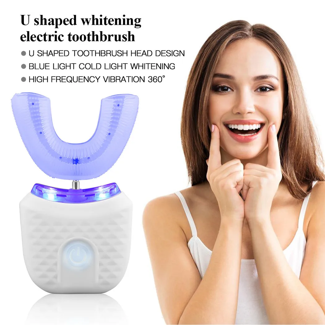 CkeyiN Sonic Vibration Electric Toothbrush U-Shaped Silicone Automatic Toothbrush Waterproof Blue Light Teeth Whitening Brush usb charging oral teeth whitening intelligent automatic sonic toothbrush u type 4 modes washable teeth brush blue cold light