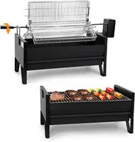 Charcoal Grill Rotisserie Kit with 3 Stainless Steel Rotating Baskets and 24 In Grill Grate, Auto Swivel BBQ Roasting Machine fo 1