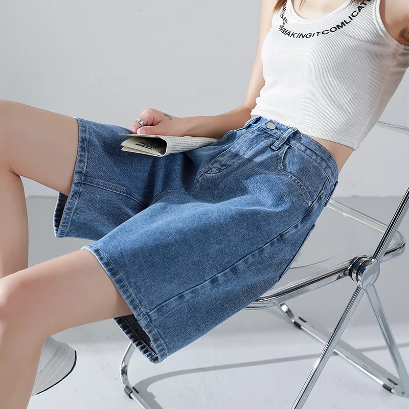 

Summer Woman Denim Shorts High Waist Wide-leg Baggy Harajuku Streetwear Ladies Loose All-match Leisure Jean Short Pants Q748