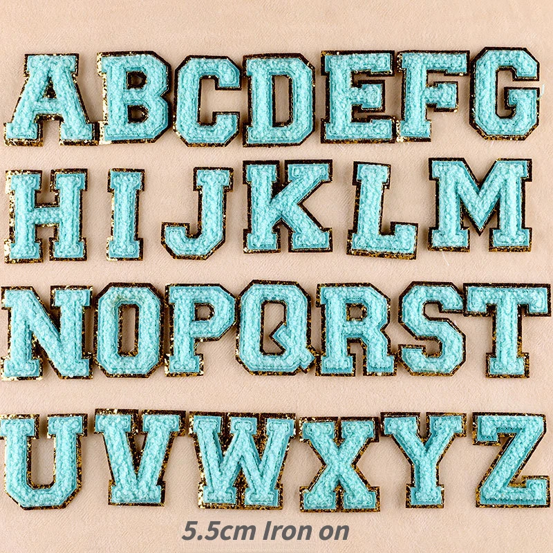 8CM Orange Chenille Letters Patches Iron on For Clothing Towel