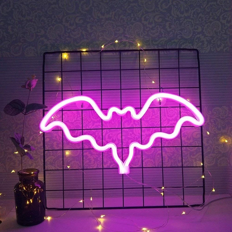 Colorful Bat Shaped Neon Sign Light for Vibrant Home Wall Decor