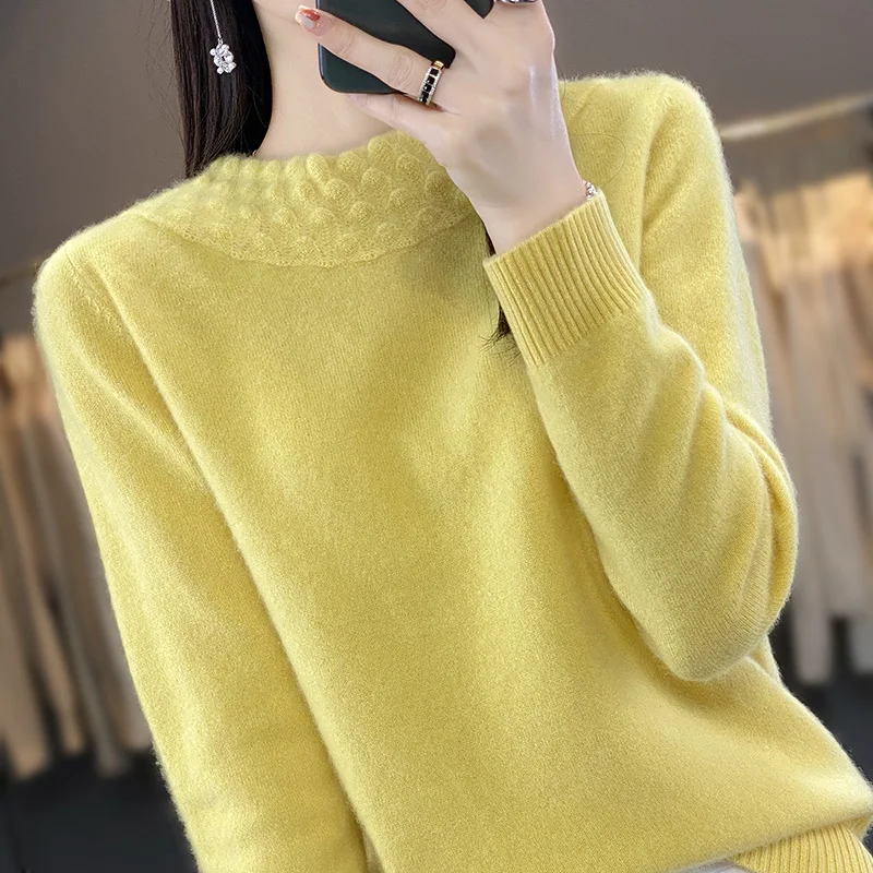 2024 Autumn/Winter Cashmere Sweater Women's Knitted Sweater Long sleeved Pullover Clothing Cashmere Pullover 5