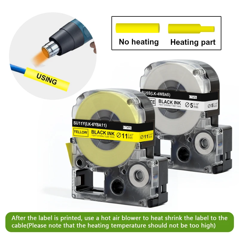 Calor Psiquiatra Tubo Etiqueta Fita Lk6yba11 Preto em Fita Amarela para Epson Labelwork Máquina de Etiquetas Lw300 Lw400 10 Peças 18 mm Su11y - Imagem 3