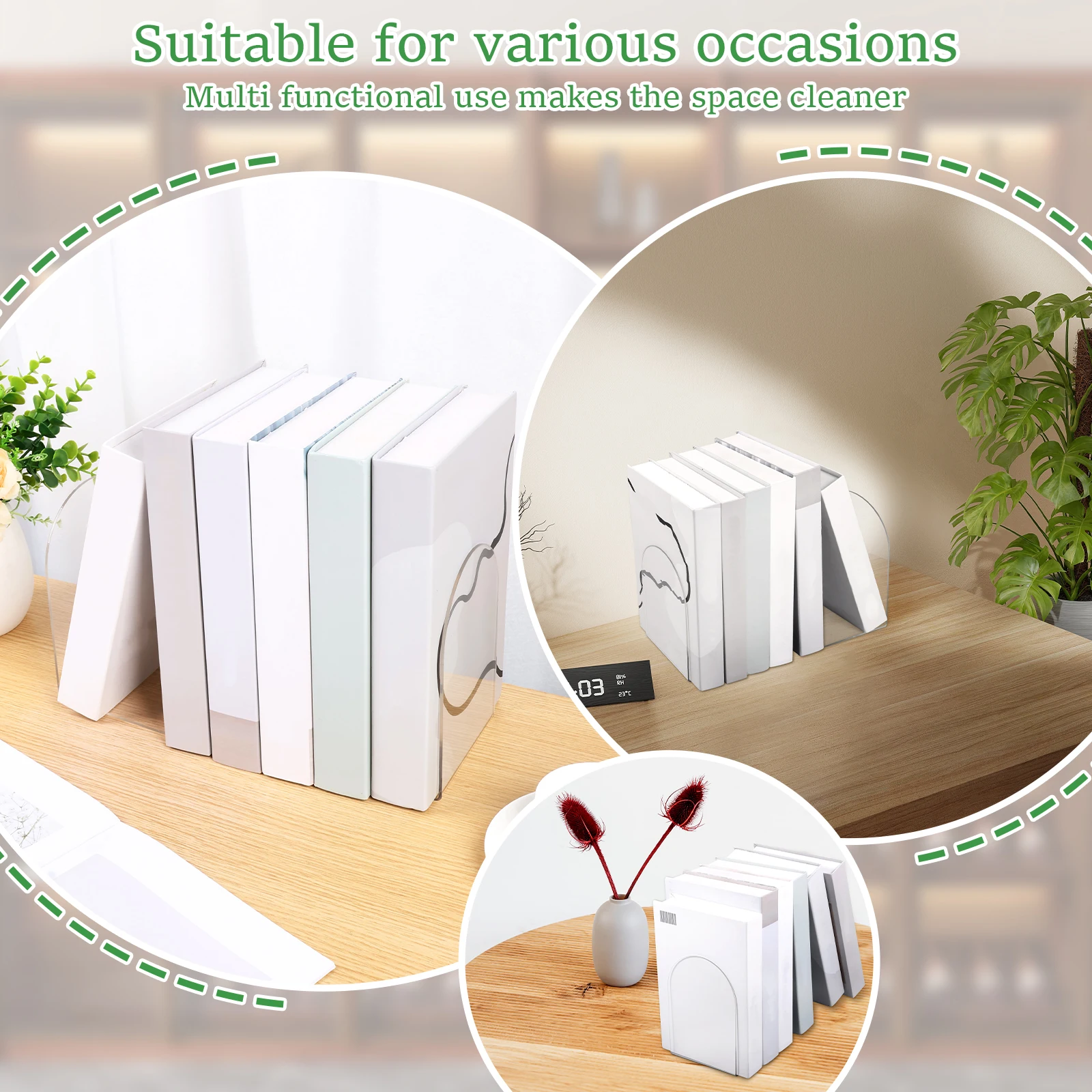 10Pcs Clear Acrylic Bookends L Shape Stand Bookshelf Desktop Organizer Decorative Storage Rack for Bedroom Office Library School