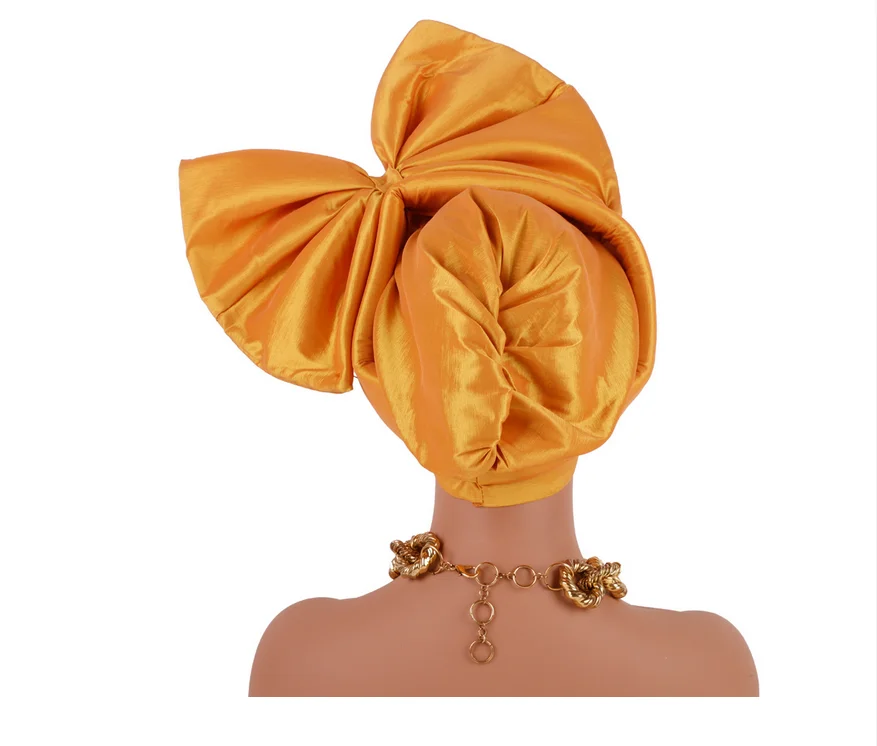 Latest Luxury Nigerian Party Headwear Hat African Women Big Bowknot Pleated Turban Cap Fashion Party Bonnet Headwraps Wedding