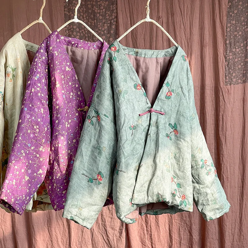 Linen Chinese Handmade Panbuttoned Literary Cotton Shirt Retro Cotton Linen Cotton Shirt Short Coat Cotton Jacket for Women