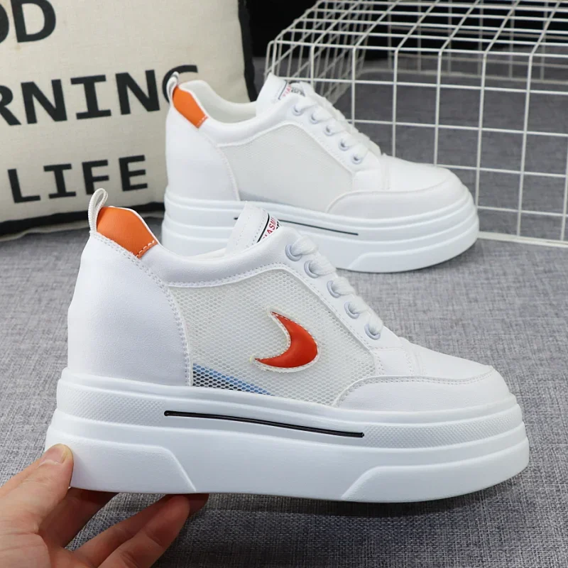 

Top Fashion Women's High Platform Casual Shoes Height Increasi Leathe Shoes 8 CM Thick Sole Trainers Lady Shoes White Sneakers