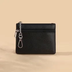 Elegant PU Leather Double Layer Coin Purse and Card Holder with Zipper (Black)
