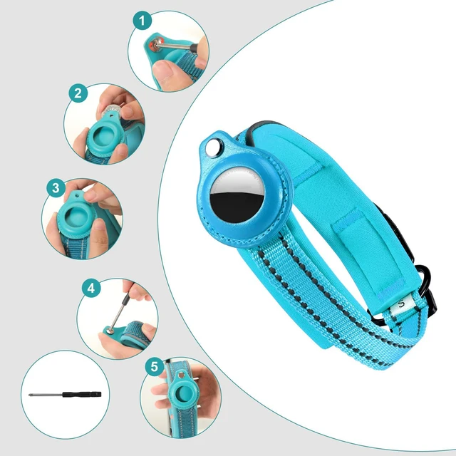 Reflective AirTag Dog Collar, Heavy Duty Dog Collar with Adjustable AirTag Holder Case Accessories for Small Medium Large Dogs 2
