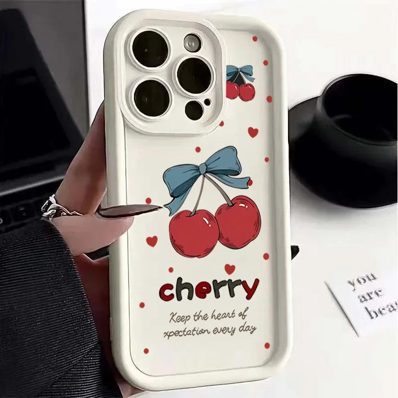 Elegant Red Cherry Bow Phone Case Cover