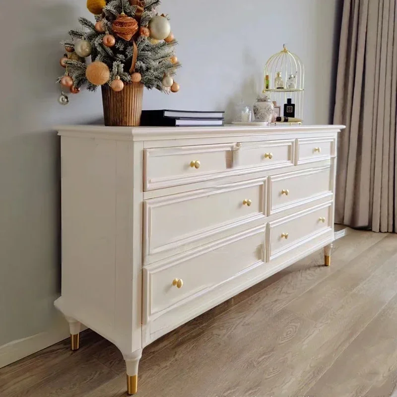 

White Seven Nine Chest of Drawers Bedroom Solid Wood Drawer Bed Tail Locker Living Room Storage Cabinet