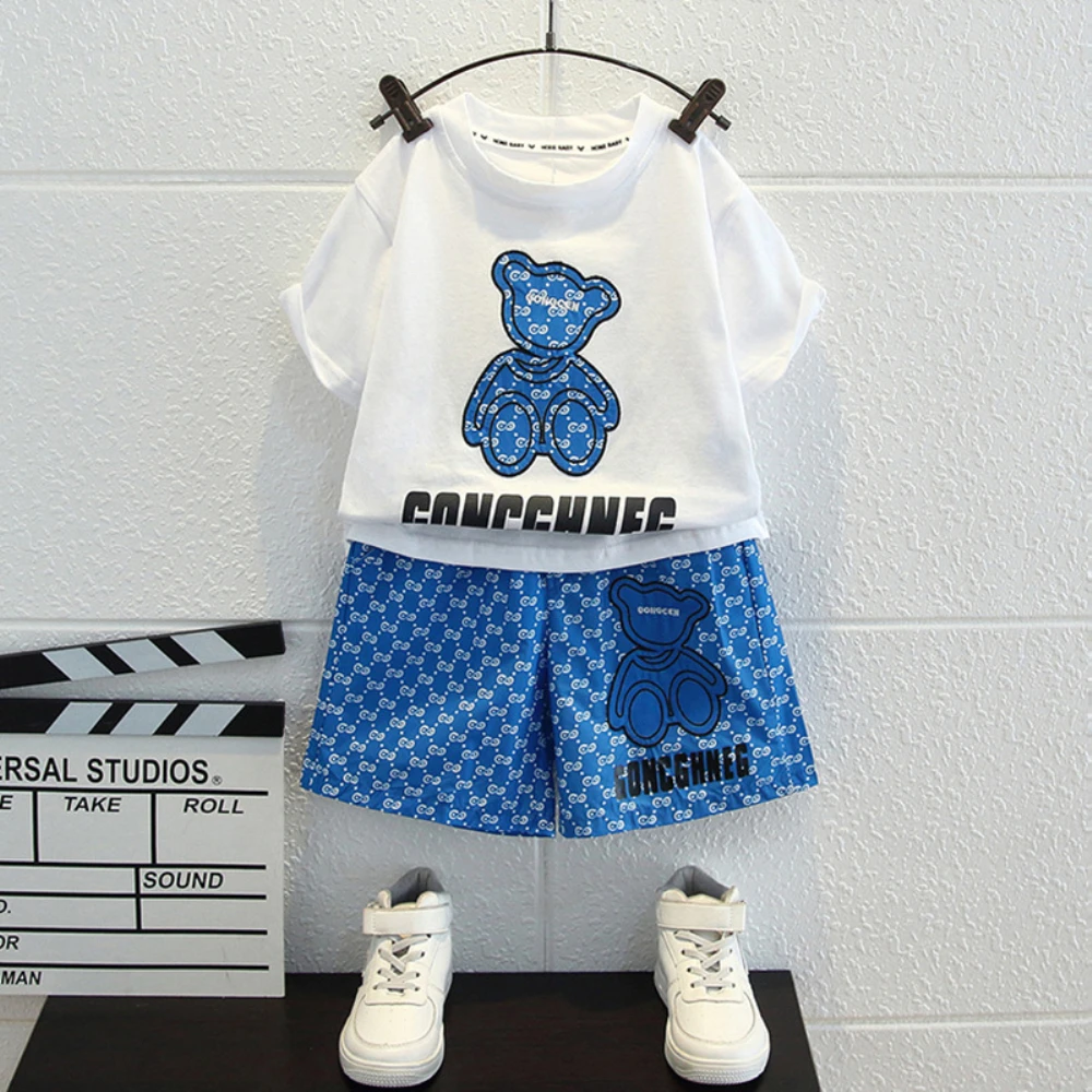 

Summer Fashion Kids Sport Clothes Set Baby Boys Clothes Set 2-12Years Children Cartoon Little Bear T-Shirt+Shorts 2Piece Outfits