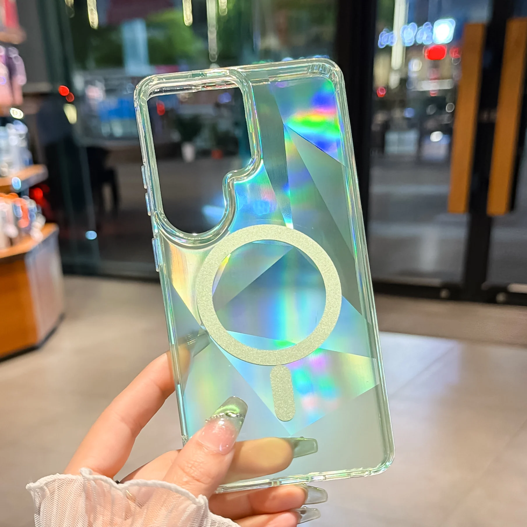 Neon Laser Gradient Geometrical Pattern Clear Magnetic Phone Case