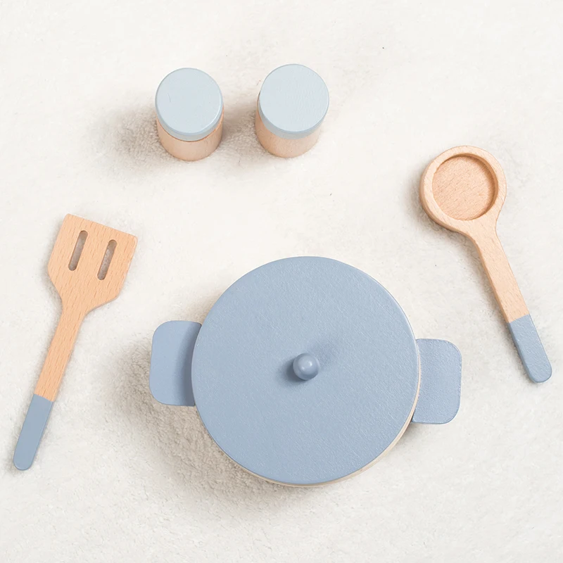 Wooden children's simulation kitchen toys, early education educational toys, simulation pots and pans, food, role-play chef 3
